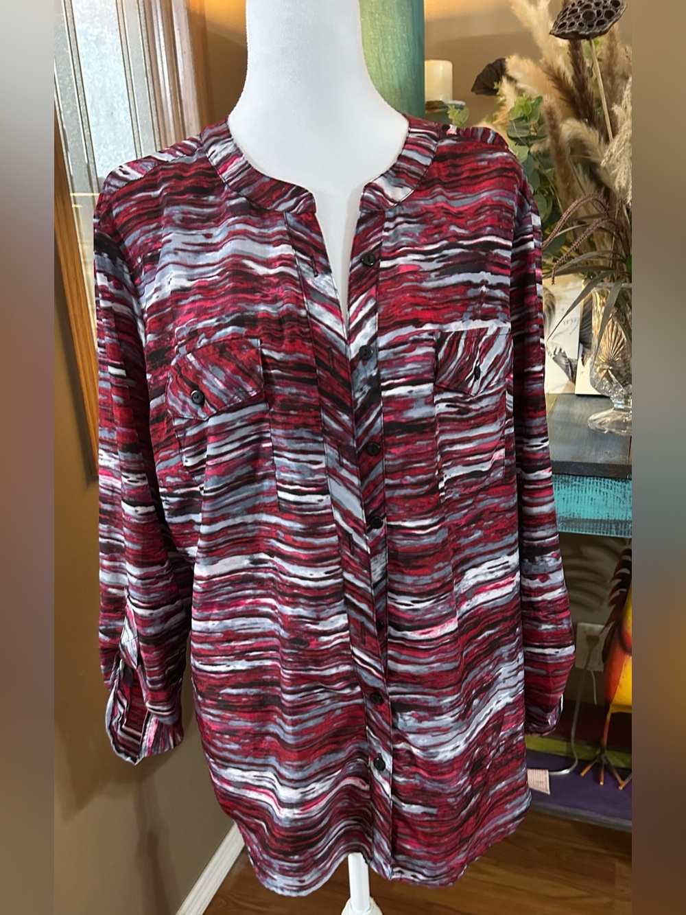 Elementz Red and White Abstract Print Button-Front Shirt Size XL
